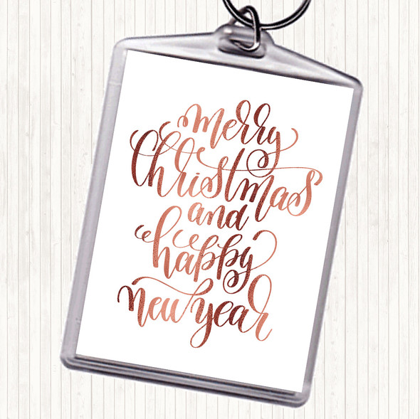 Rose Gold Christmas Merry Xmas New Year Quote Bag Tag Keychain Keyring