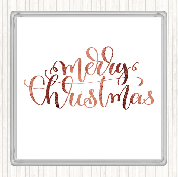 Rose Gold Christmas Merry Xmas Quote Drinks Mat Coaster