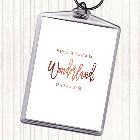 Rose Gold Alice Fail Quote Bag Tag Keychain Keyring