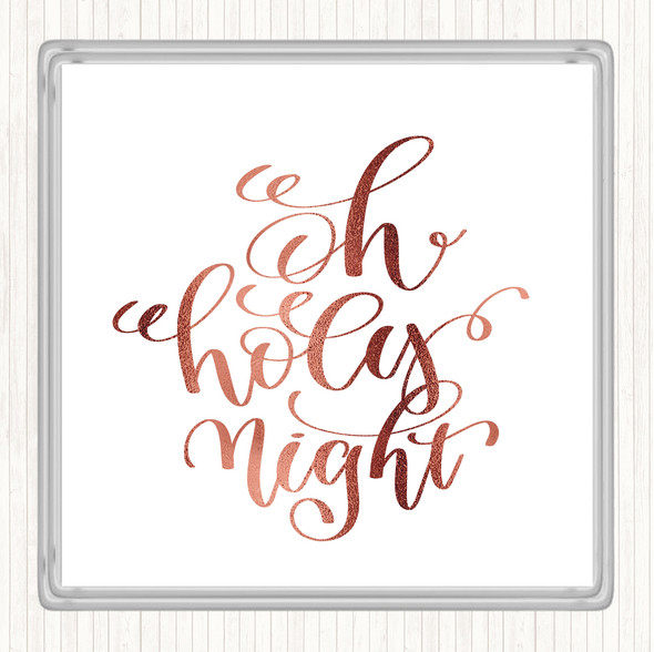 Rose Gold Christmas Oh Holy Night Quote Drinks Mat Coaster