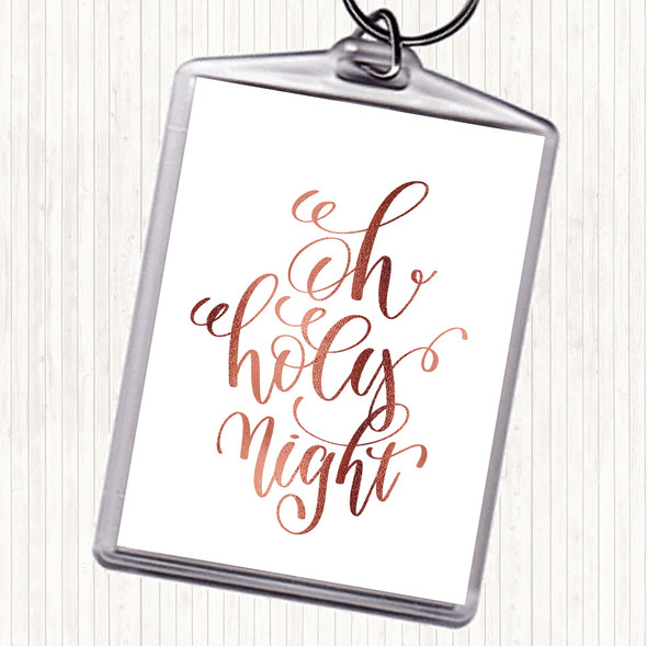 Rose Gold Christmas Oh Holy Night Quote Bag Tag Keychain Keyring