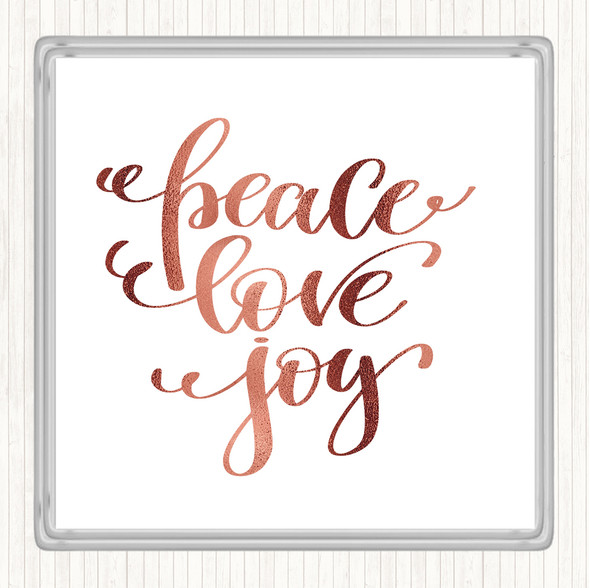 Rose Gold Christmas Peace Love Joy Quote Drinks Mat Coaster