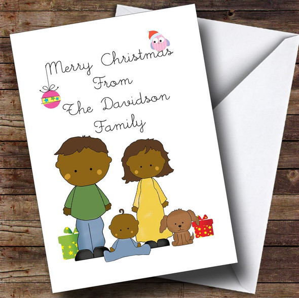 Dark Skinned Family Personalised Christmas Card