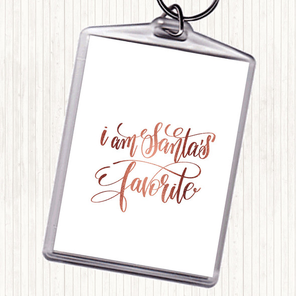 Rose Gold Christmas Santa's Favourite Quote Bag Tag Keychain Keyring