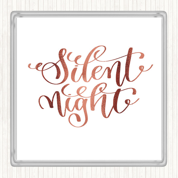 Rose Gold Christmas Silent Night Quote Drinks Mat Coaster