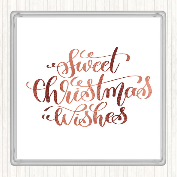 Rose Gold Christmas Sweet Xmas Wishes Quote Drinks Mat Coaster