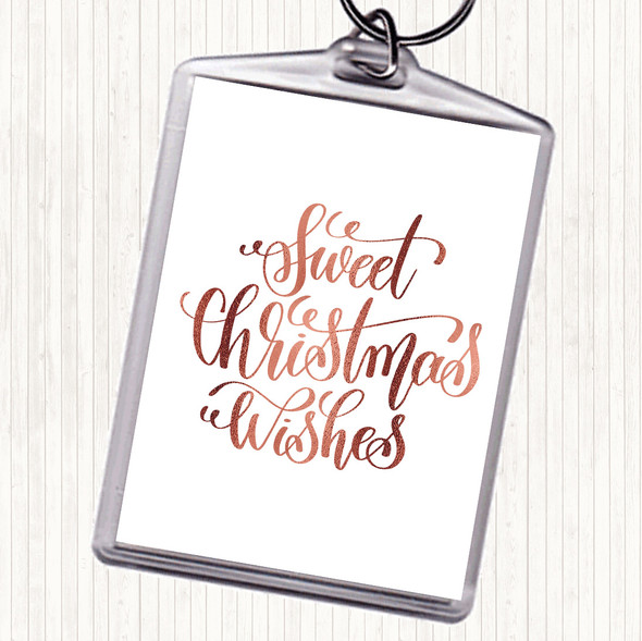 Rose Gold Christmas Sweet Xmas Wishes Quote Bag Tag Keychain Keyring