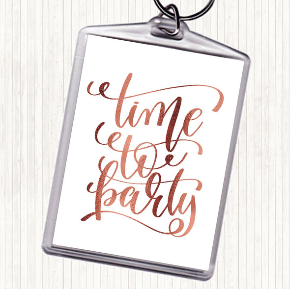 Rose Gold Christmas Time To Party Quote Bag Tag Keychain Keyring