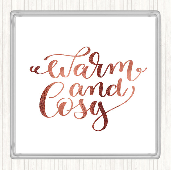 Rose Gold Christmas Warm And Cosy Quote Drinks Mat Coaster