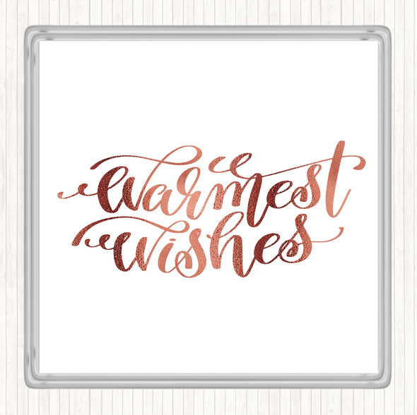 Rose Gold Christmas Warmest Wishes Quote Drinks Mat Coaster