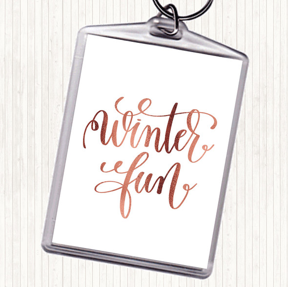 Rose Gold Christmas Winter Fun Quote Bag Tag Keychain Keyring
