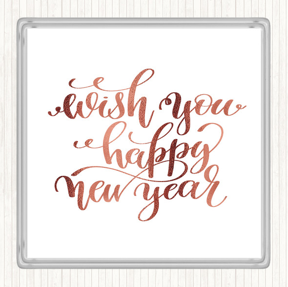 Rose Gold Christmas Wish Happy New Year Quote Drinks Mat Coaster