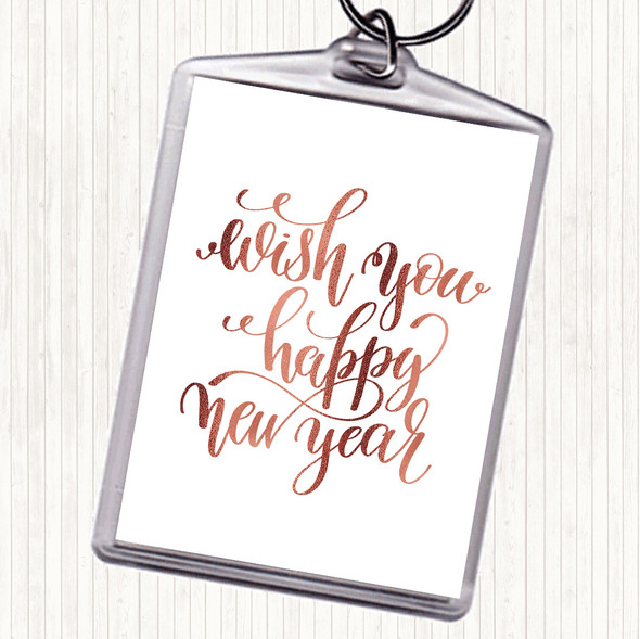 Rose Gold Christmas Wish Happy New Year Quote Bag Tag Keychain Keyring