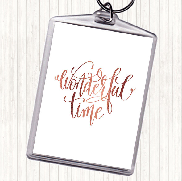 Rose Gold Christmas Wonderful Time Quote Bag Tag Keychain Keyring