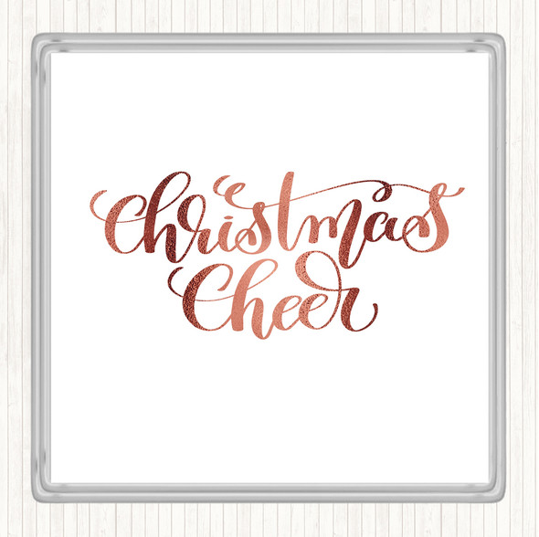 Rose Gold Christmas Xmas Cheer Quote Drinks Mat Coaster