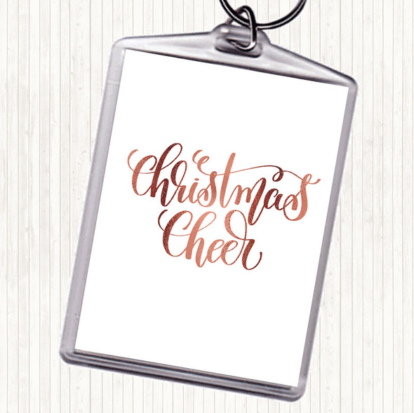Rose Gold Christmas Xmas Cheer Quote Bag Tag Keychain Keyring