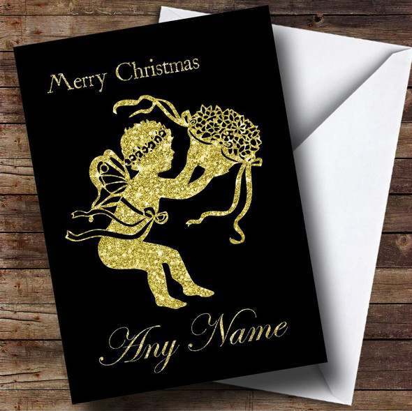 Black & Gold Xmas Angel Personalised Christmas Card