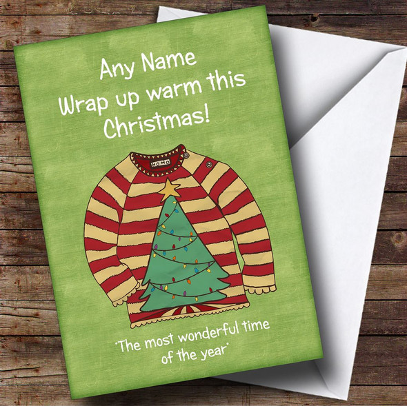 Xmas Tree Jumper Green Personalised Christmas Card