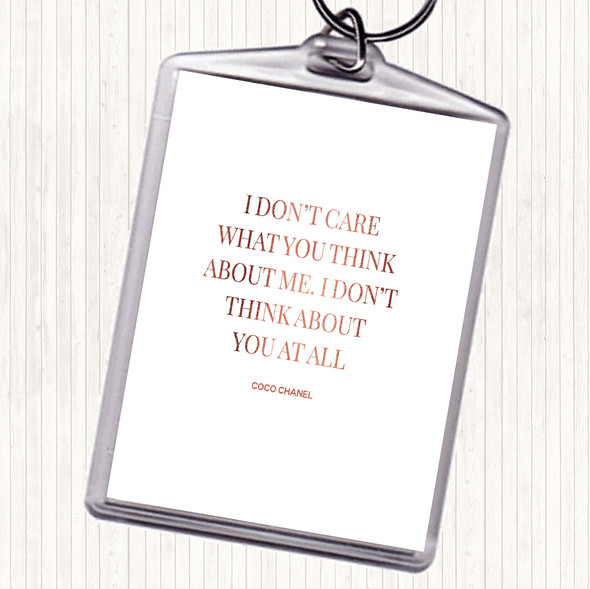 Rose Gold Coco Chanel I Don't Care What You Think Quote Bag Tag Keychain Keyring