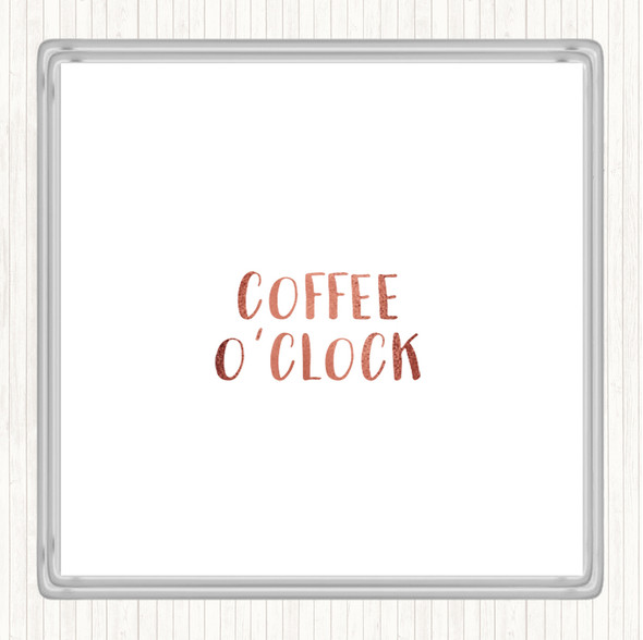 Rose Gold Coffee O'clock Quote Drinks Mat Coaster