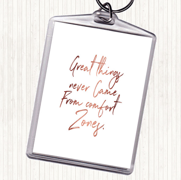 Rose Gold Comfort Zones Quote Bag Tag Keychain Keyring