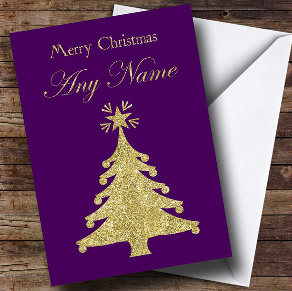 Purple & Gold Xmas Tree Personalised Christmas Card