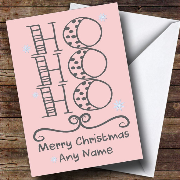 Pink Ho Ho Ho Personalised Christmas Card