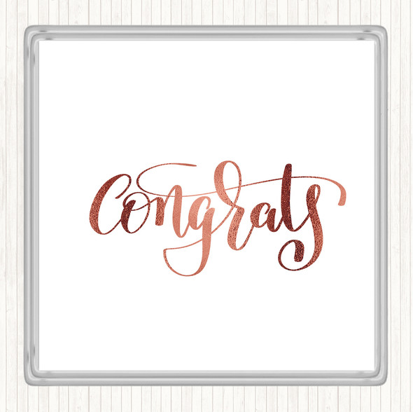 Rose Gold Congratulations Quote Drinks Mat Coaster