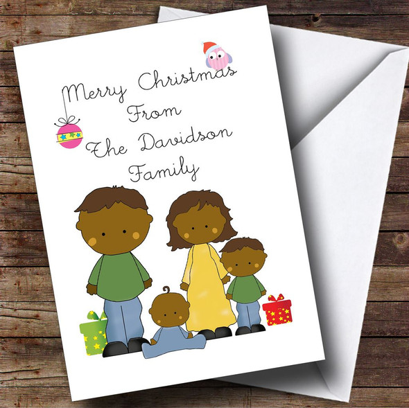 Our Family Dark Skinned Personalised Christmas Card