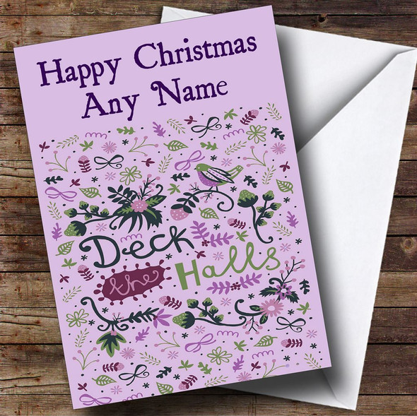 Deck The Halls Lilac Christmas Card Personalised