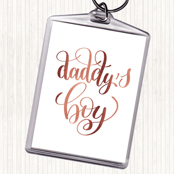 Rose Gold Daddy's Boy Quote Bag Tag Keychain Keyring