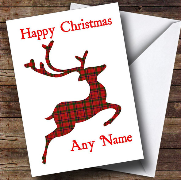 Tartan Reindeer White Christmas Card Personalised