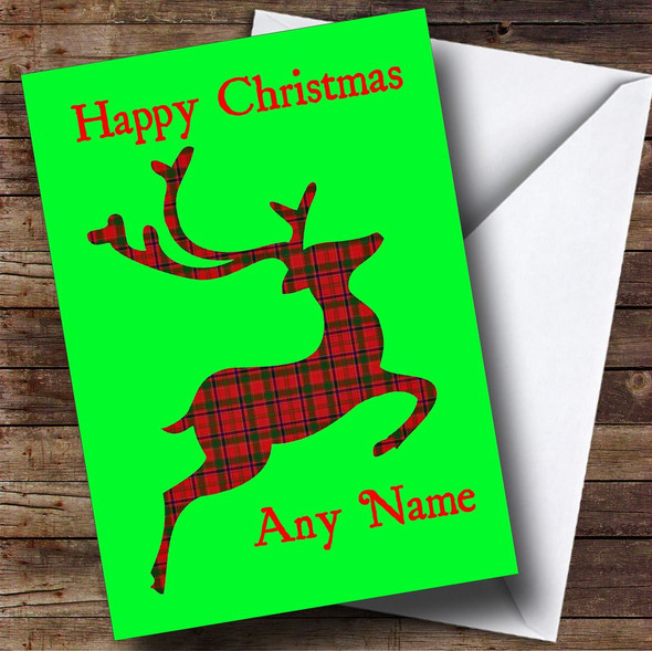 Tartan Reindeer Green Christmas Card Personalised