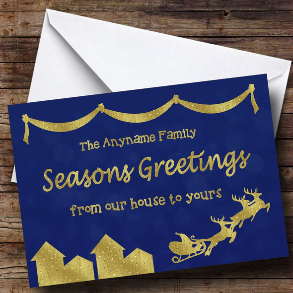 From Our House To Yours Blue Personalised Christmas Card