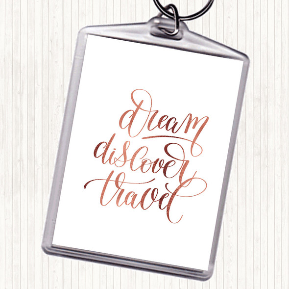 Rose Gold Discover Travel Quote Bag Tag Keychain Keyring