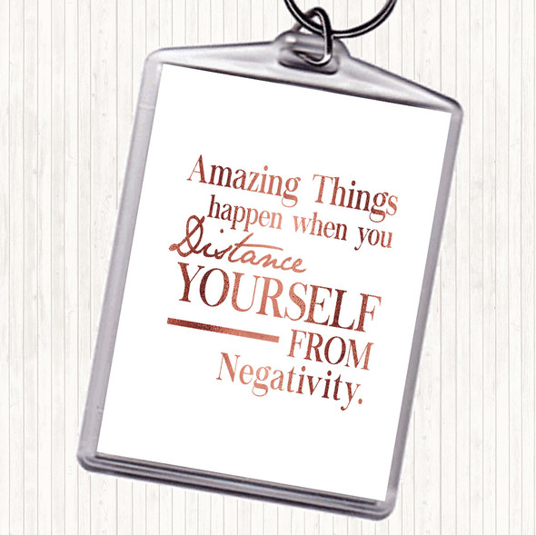 Rose Gold Distance Yourself From Negativity Quote Bag Tag Keychain Keyring