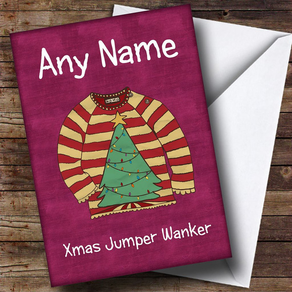 Funny Xmas Jumper Purple Personalised Christmas Card