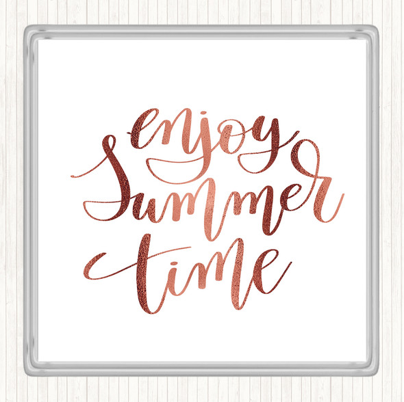 Rose Gold Enjoy Summer Time Quote Drinks Mat Coaster