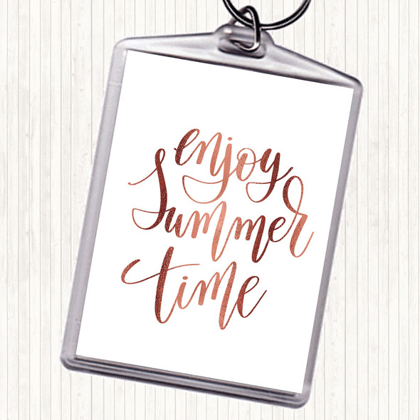 Rose Gold Enjoy Summer Time Quote Bag Tag Keychain Keyring