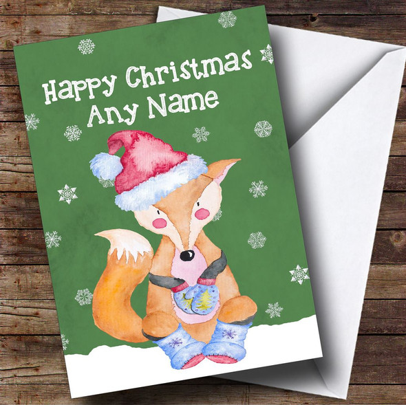 Watercolour Snowy Fox Personalised Christmas Card