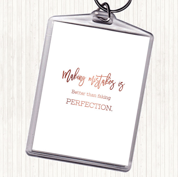 Rose Gold Faking Perfection Quote Bag Tag Keychain Keyring