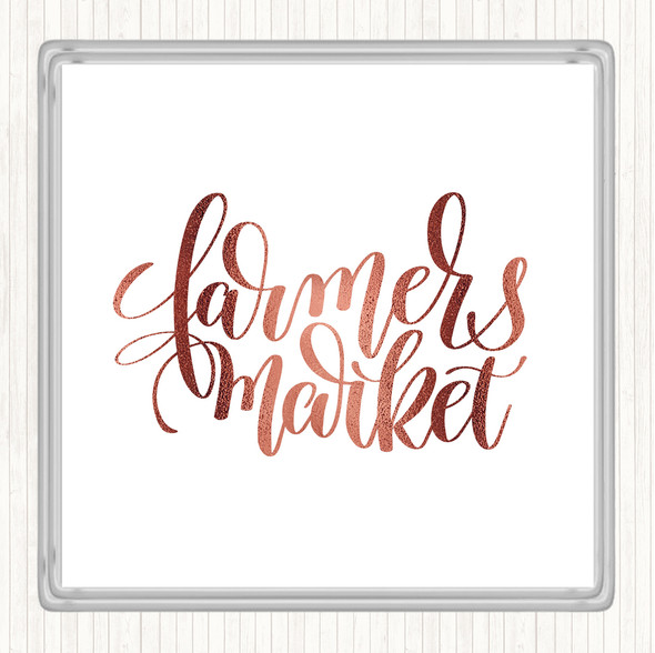 Rose Gold Farmers Market Quote Drinks Mat Coaster