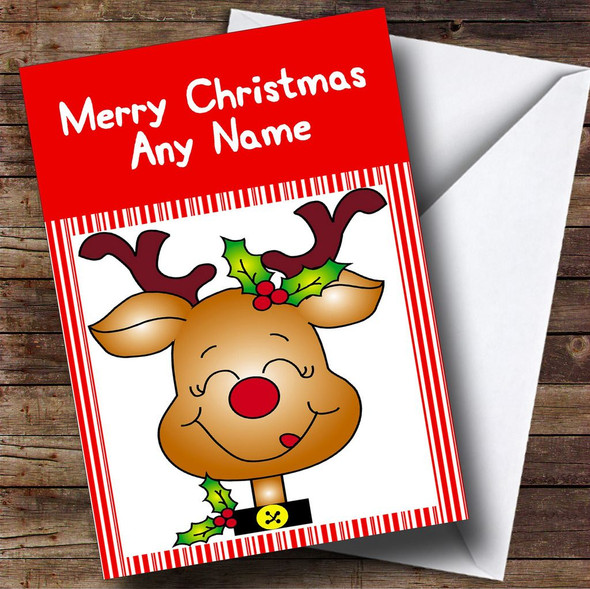 Reindeer Candy Stripes Christmas Card Personalised