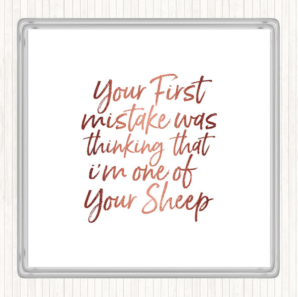 Rose Gold First Mistake Quote Drinks Mat Coaster