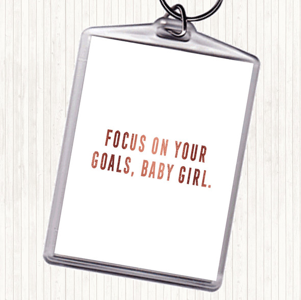 Rose Gold Focus On Your Goals Quote Bag Tag Keychain Keyring