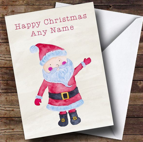 Waving Watercolour Santa Personalised Christmas Card