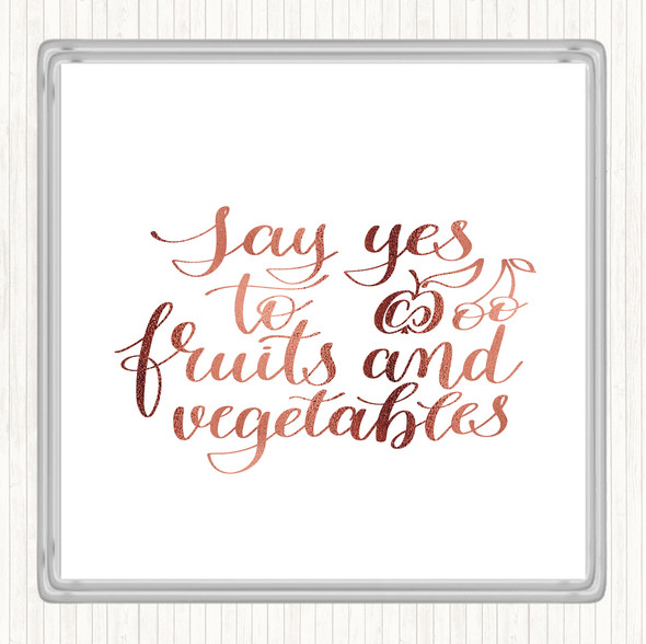Rose Gold Fruits And Vegetables Quote Drinks Mat Coaster