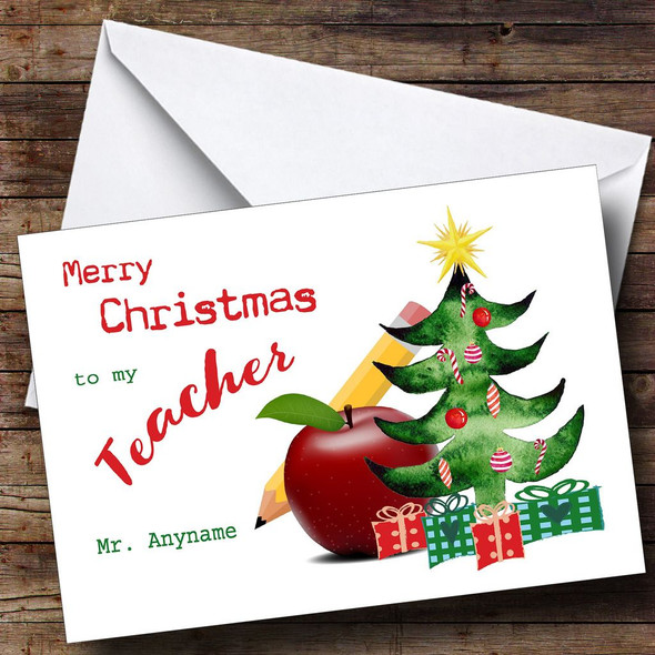 Apple Teacher Personalised Christmas Card