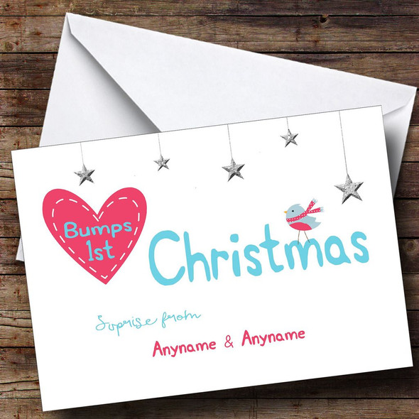 Bumps First Xmas Surprise Personalised Christmas Card