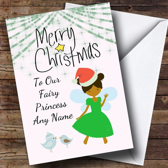 Dark Hair & Skin Fairy Princess Children's Personalised Christmas Card